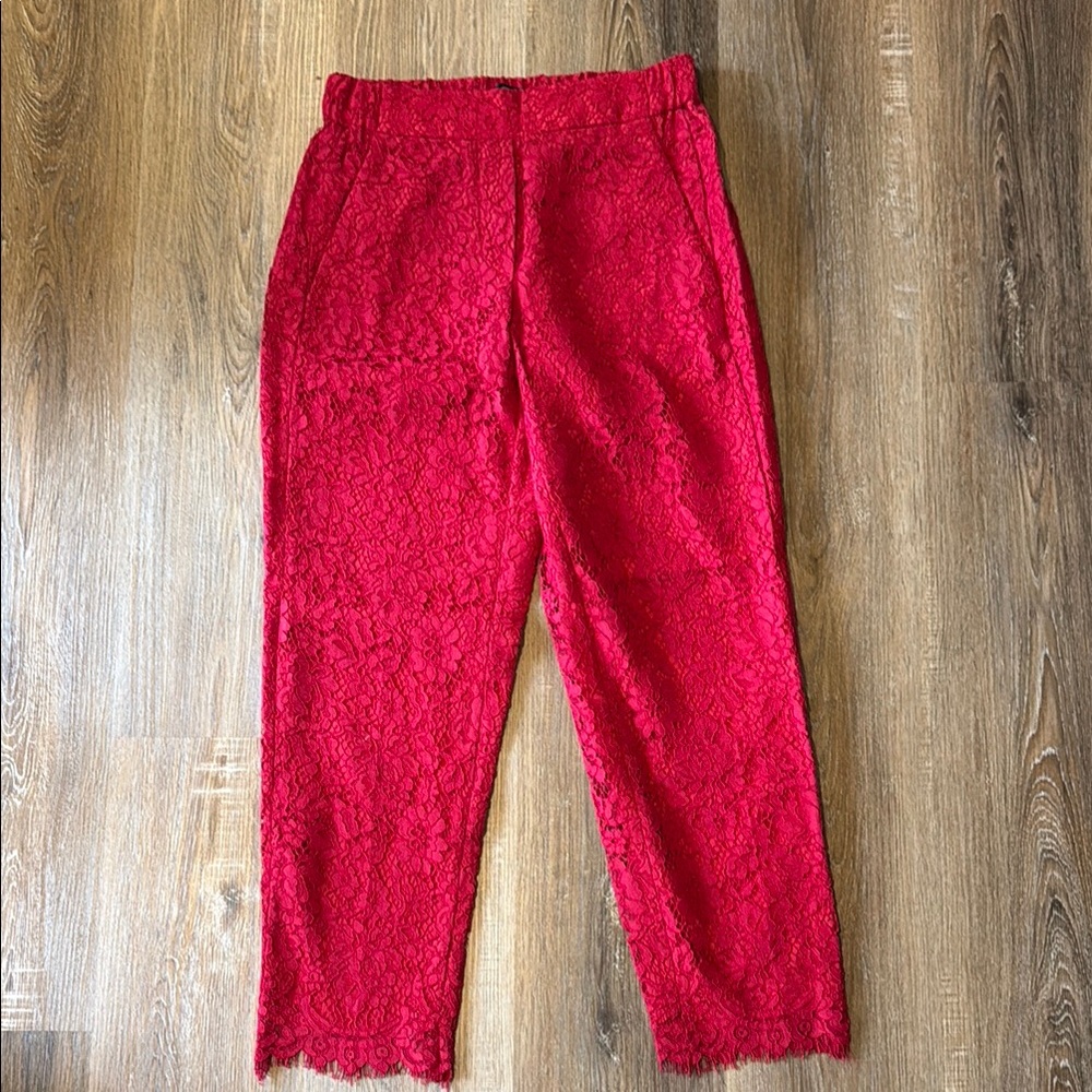 J. Crew Easy Pant in Red Lace